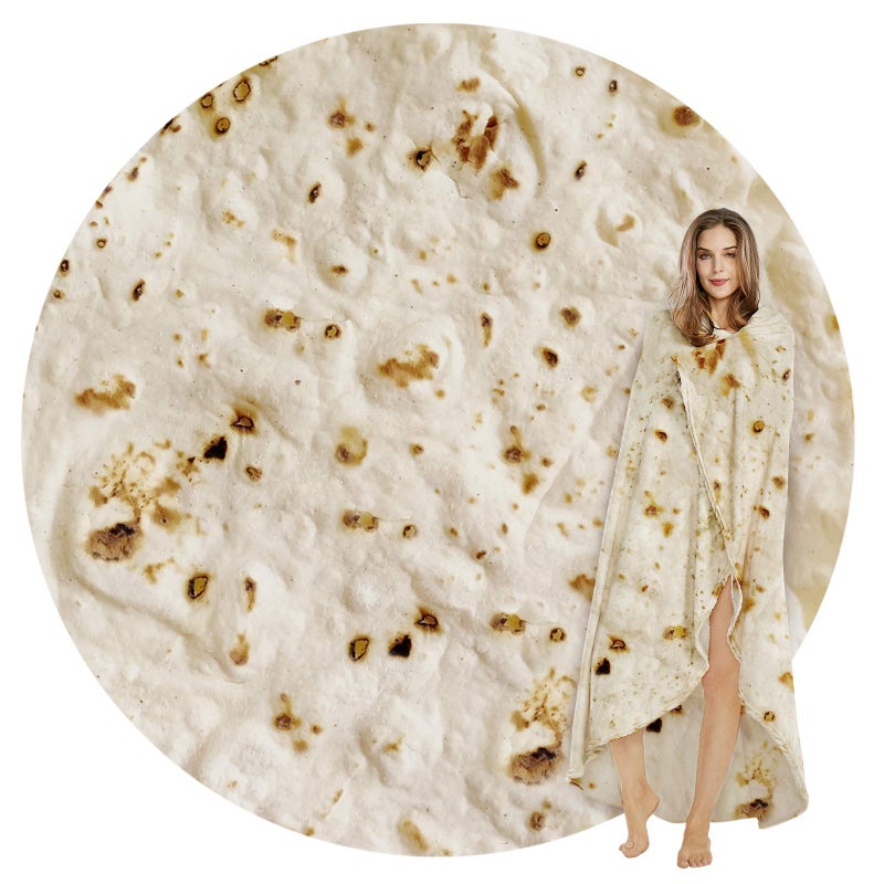 SeaRoomy Burritos Tortilla Throw Blanket, Tortilla Wrap Blanket, Novelty Funny Tortillas Round Blanket Giant Tortillas Round Soft Blankets for Adults and Kids (Beige, 60 inches) - Image 1